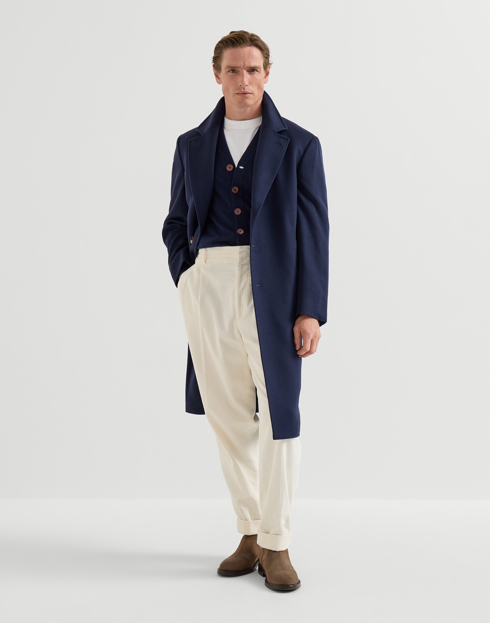 メンズ 向け ネイビーブルー カシミヤカーディガン | Brunello Cucinelli