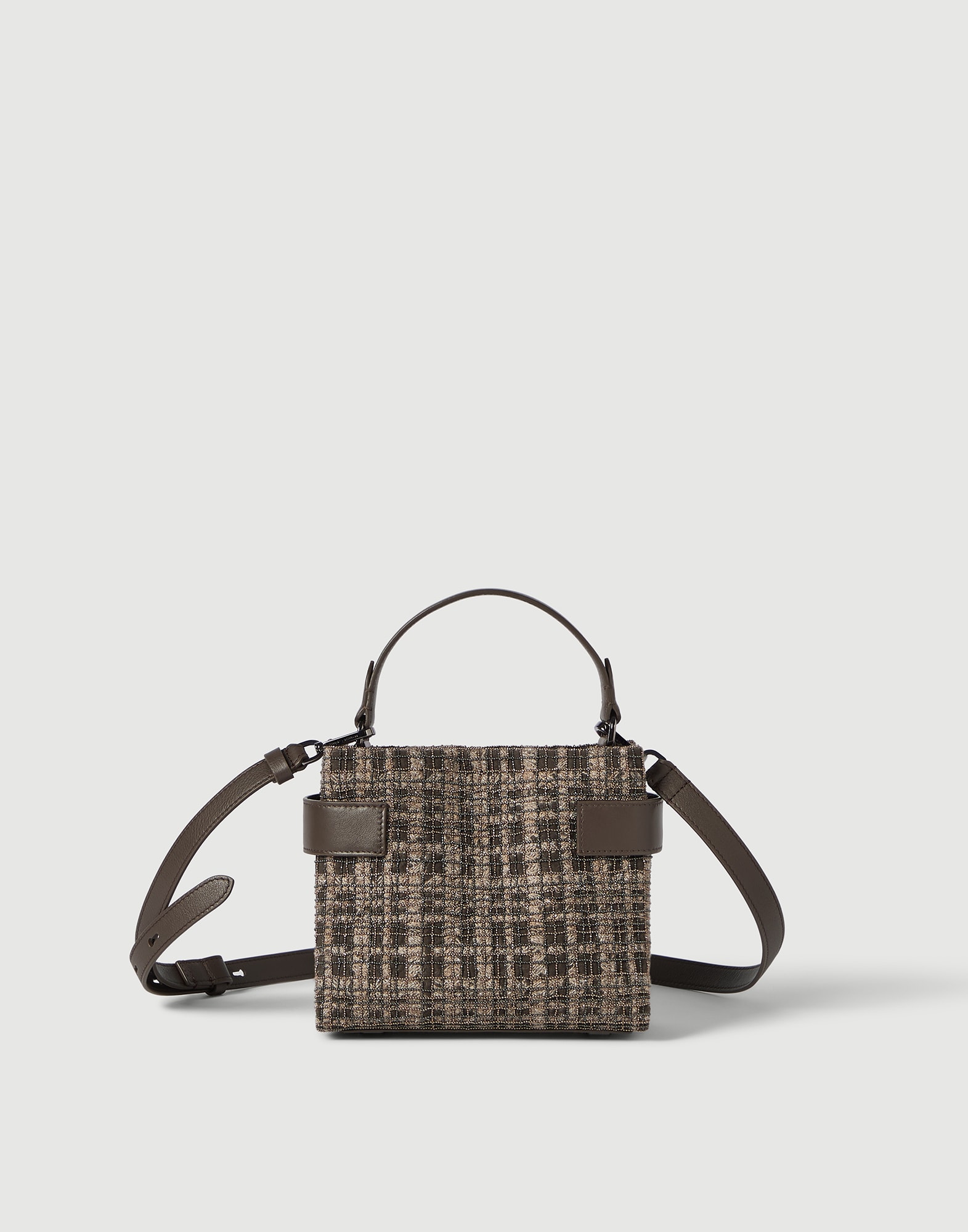 Essence 小号格纹刺绣手袋 棕色 女款 - Brunello Cucinelli