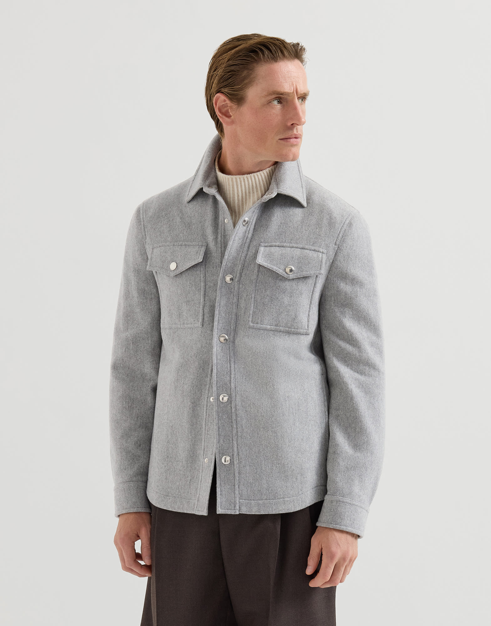 Shirt-style outerwear jacket for Man in Pearl Grey | Brunello