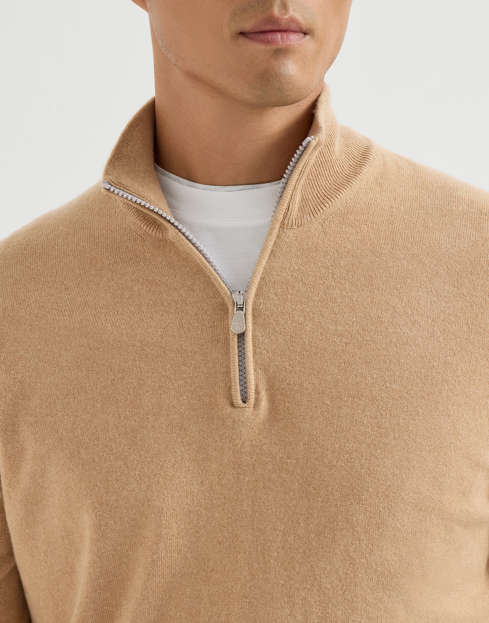 Vicuña zip-up sweater for Man in Beige | Brunello Cucinelli