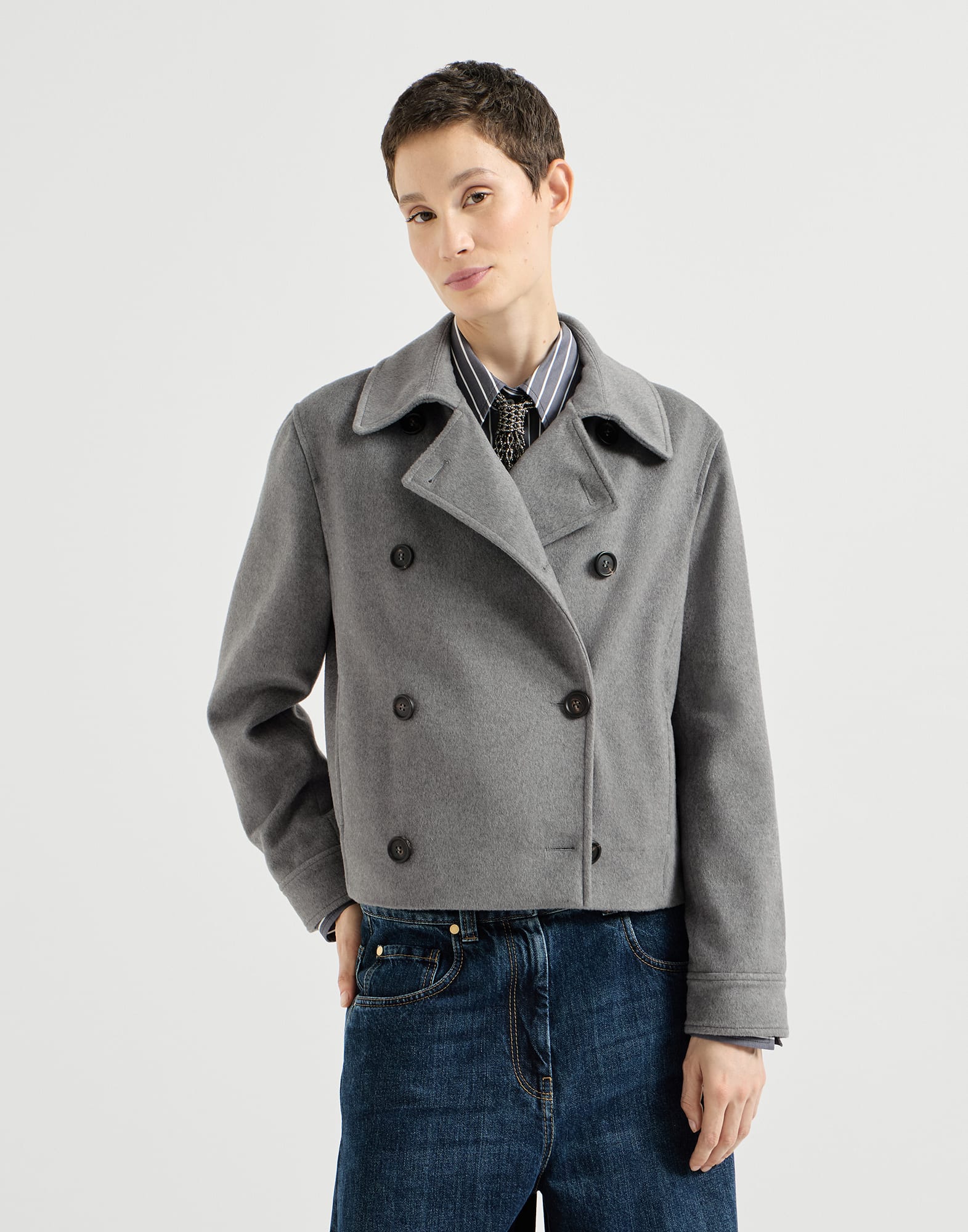 Vicu&ntilde;a beaver cloth outerwear Grey Woman - Brunello Cucinelli