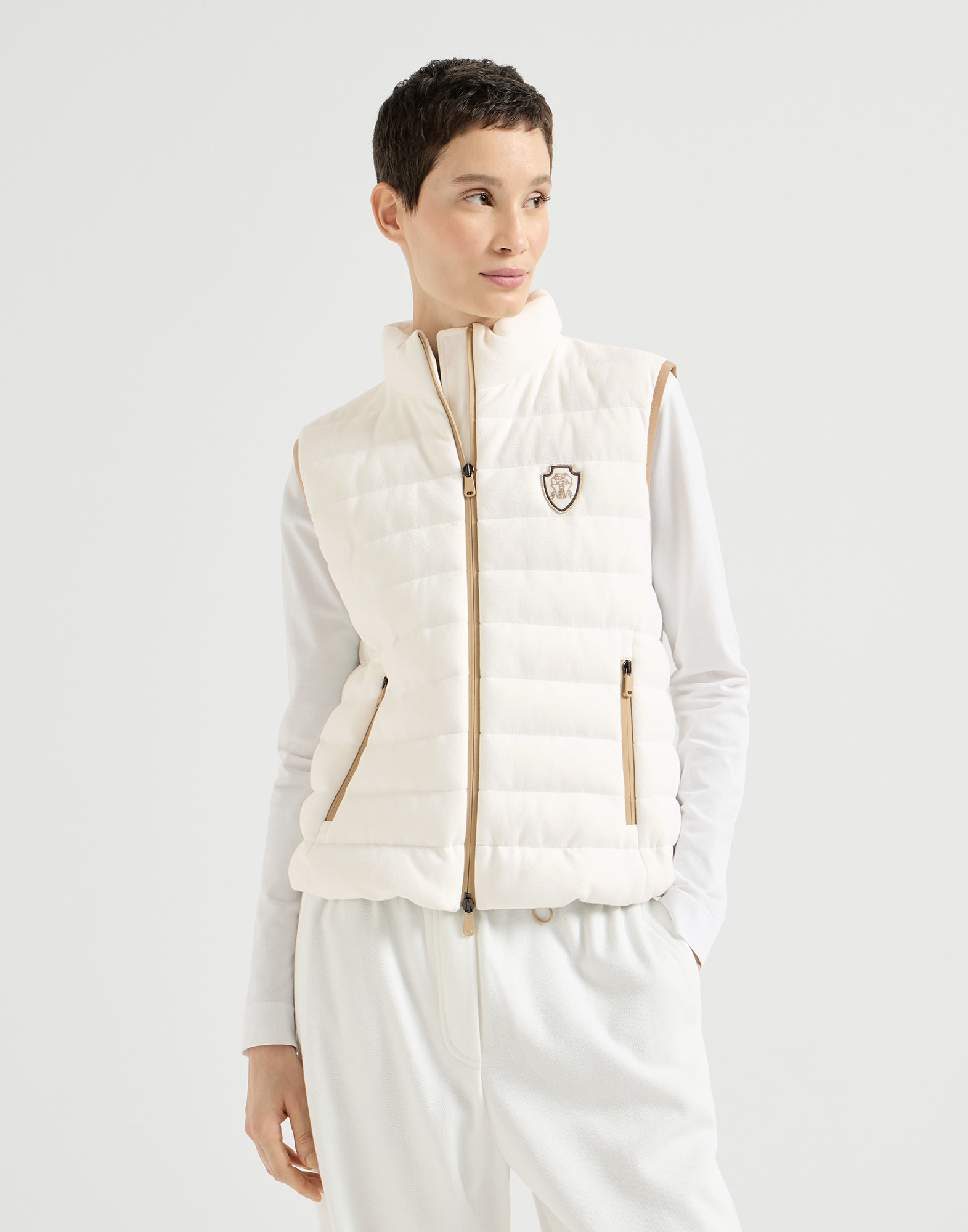 ☆BRUNELLO CUCINELLI☆ダウンベスト☆カシミヤ☆リバーシブル☆ Reversible down vest for Woman in White | Brunello Cucinelli
