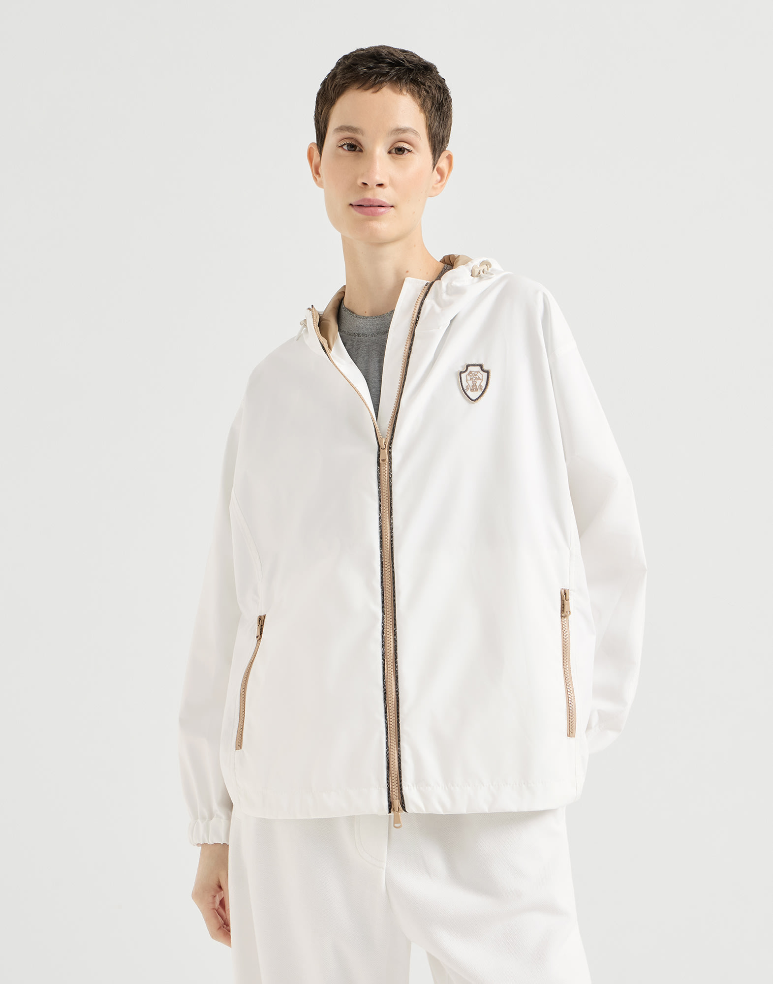Nylon outerwear for Woman in White | Brunello Cucinelli