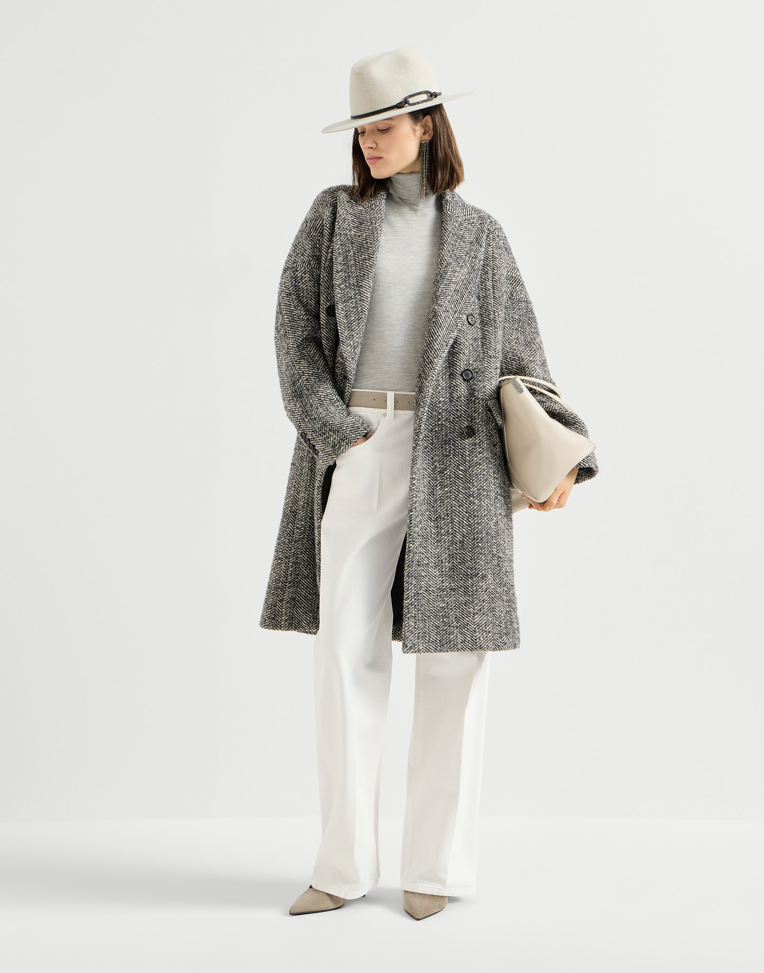 Cashmere turtleneck sweater for Woman in Light Grey | Brunello