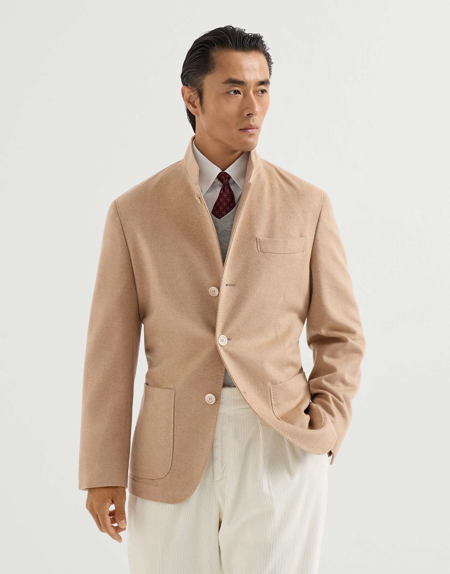 Cashmere and vicuña outerwear for Man in Camel | Brunello Cucinelli