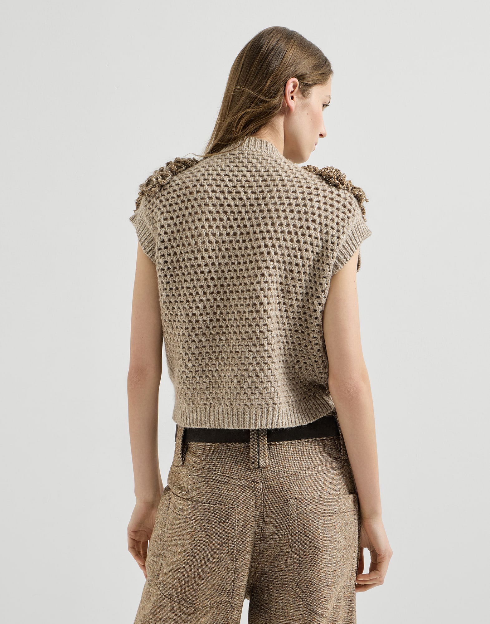 Dazzling blossom OPERA vest for Woman in Light Brown | Brunello