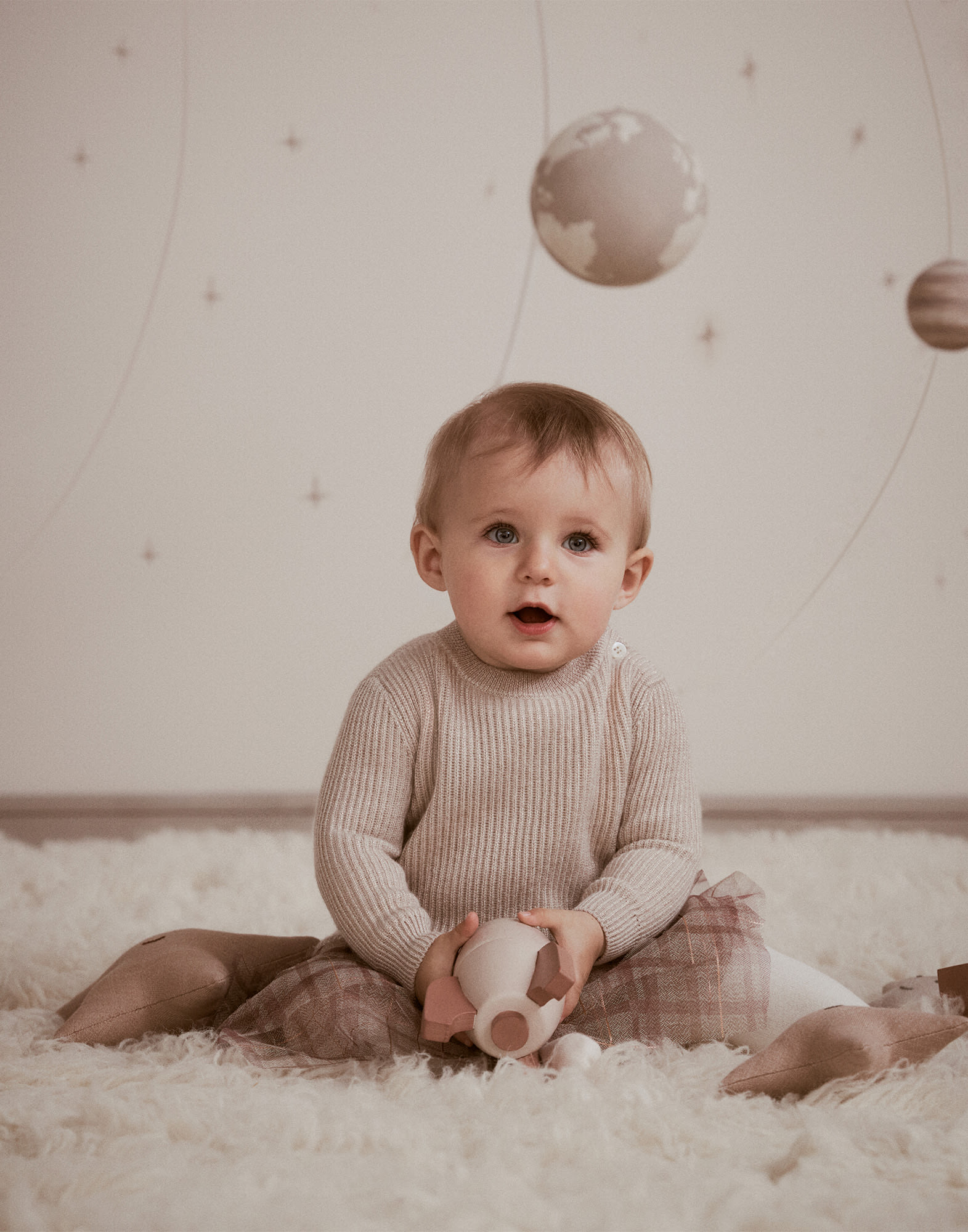 Baby Bernie羊絨針織連身裙 暖米色 嬰幼兒 - Brunello Cucinelli