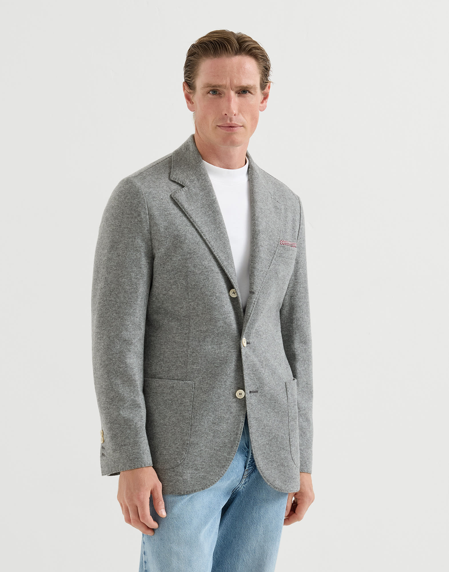 メンズ 向け グレー カシミヤジャージー ジャケット | Brunello Cucinelli