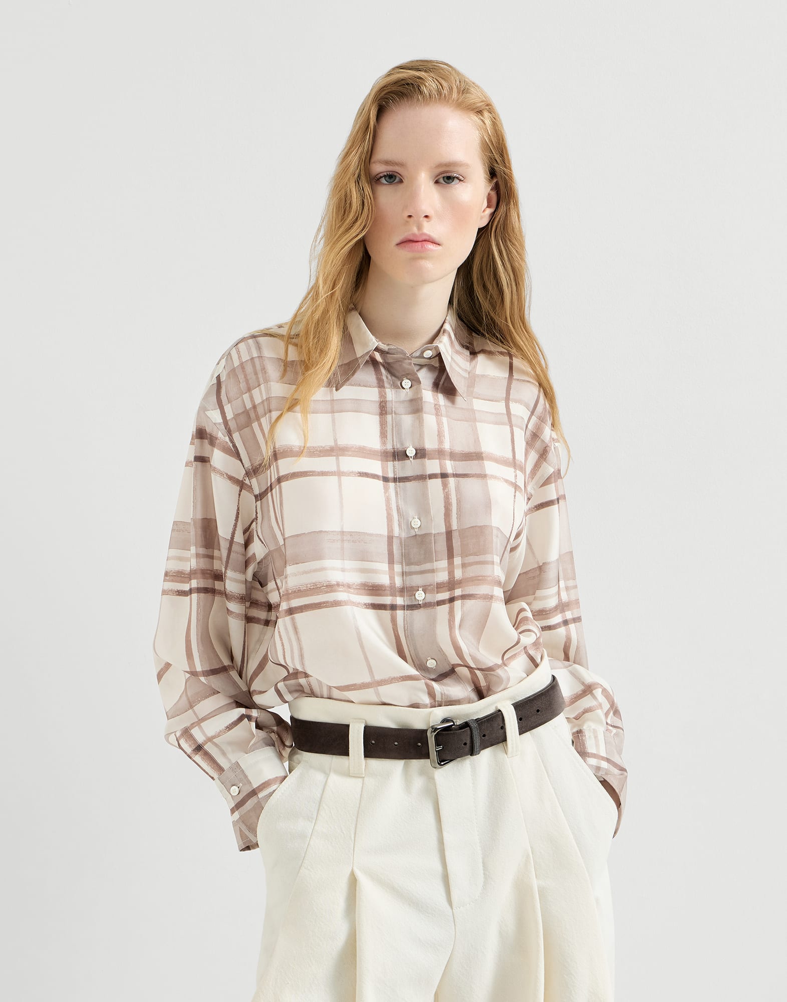 Macrocheck print shirt for Woman in Panama | Brunello Cucinelli