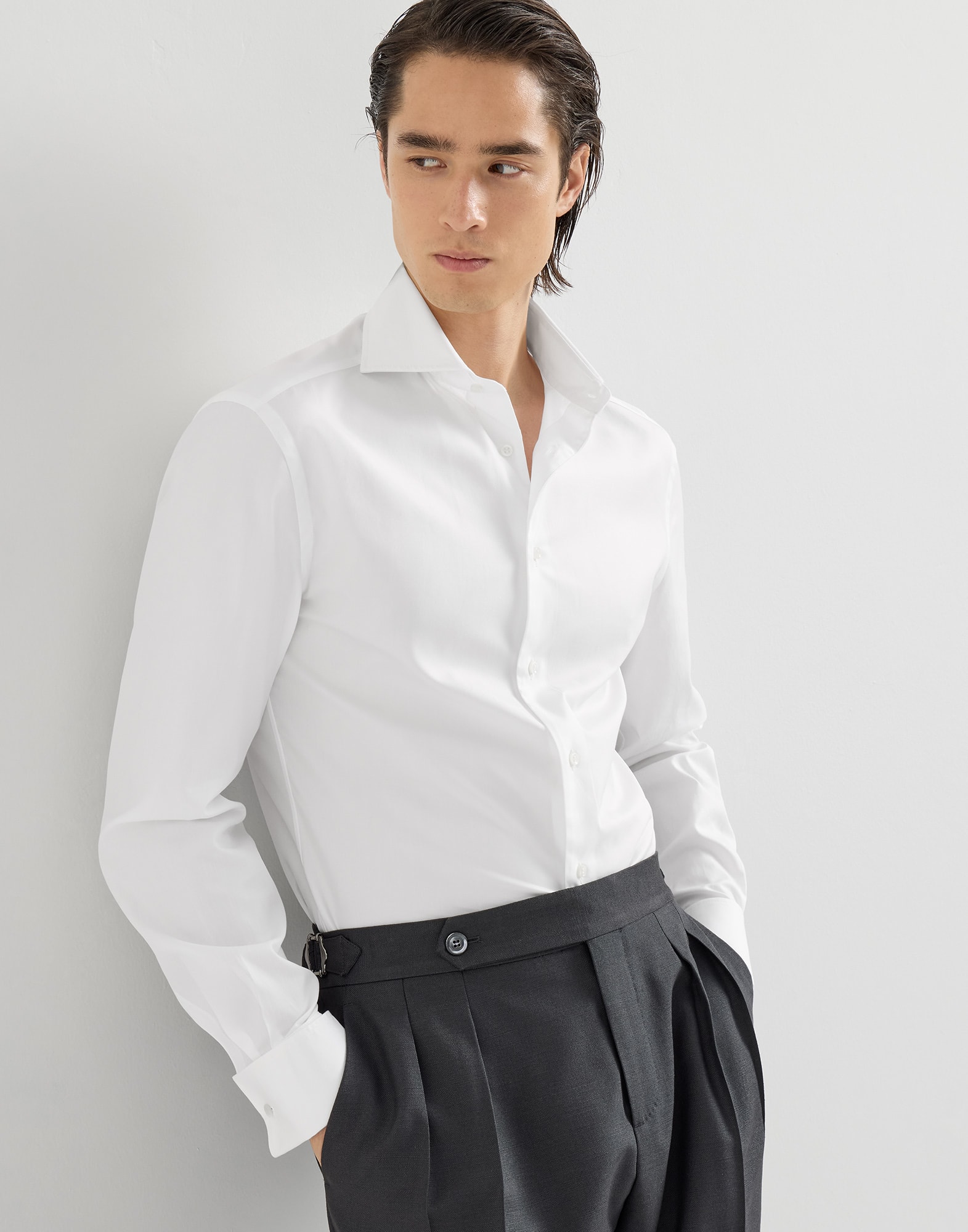 海島棉襯衫 白色 男士 - Brunello Cucinelli