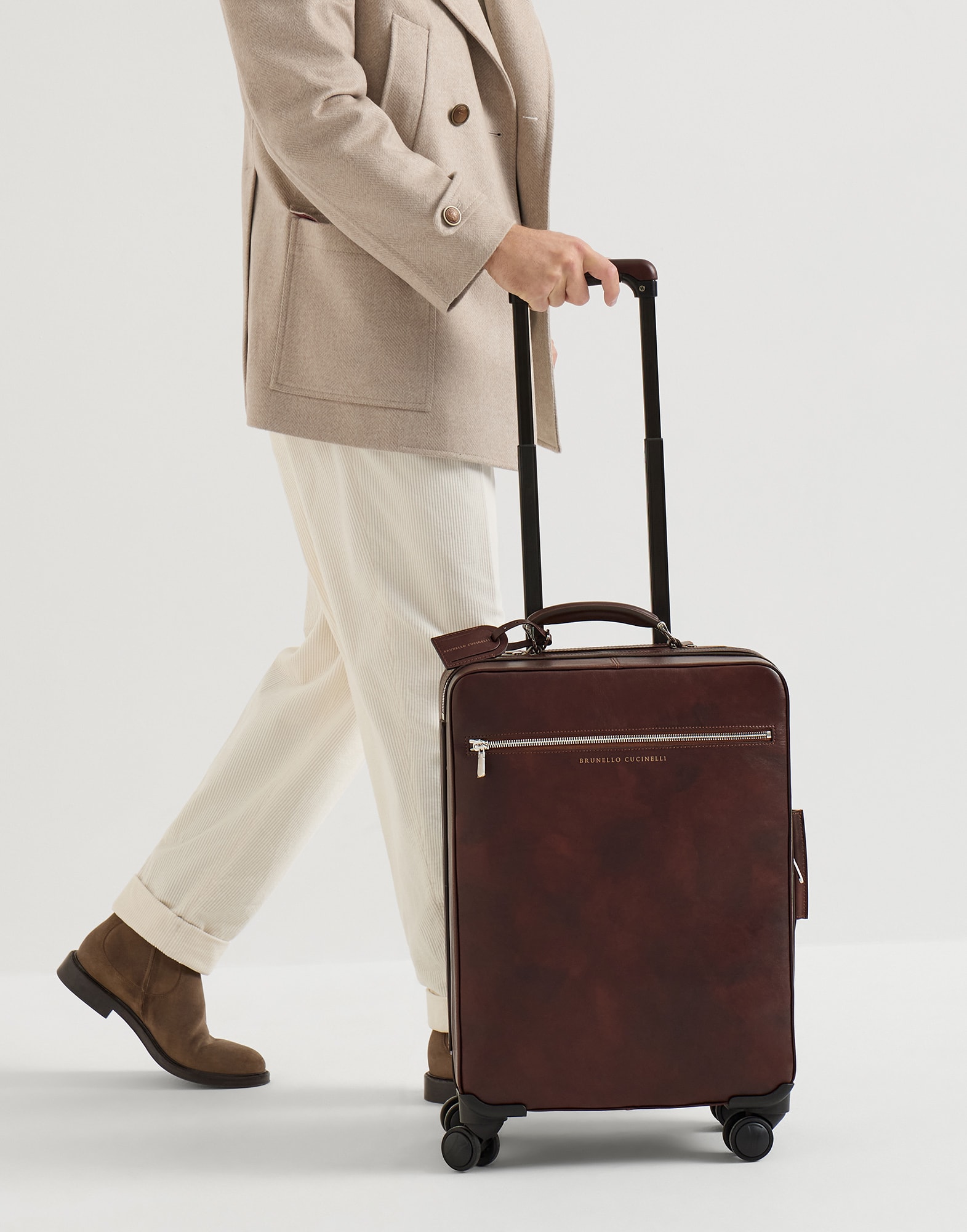 Calfskin suitcase for Man in Burgundy | Brunello Cucinelli