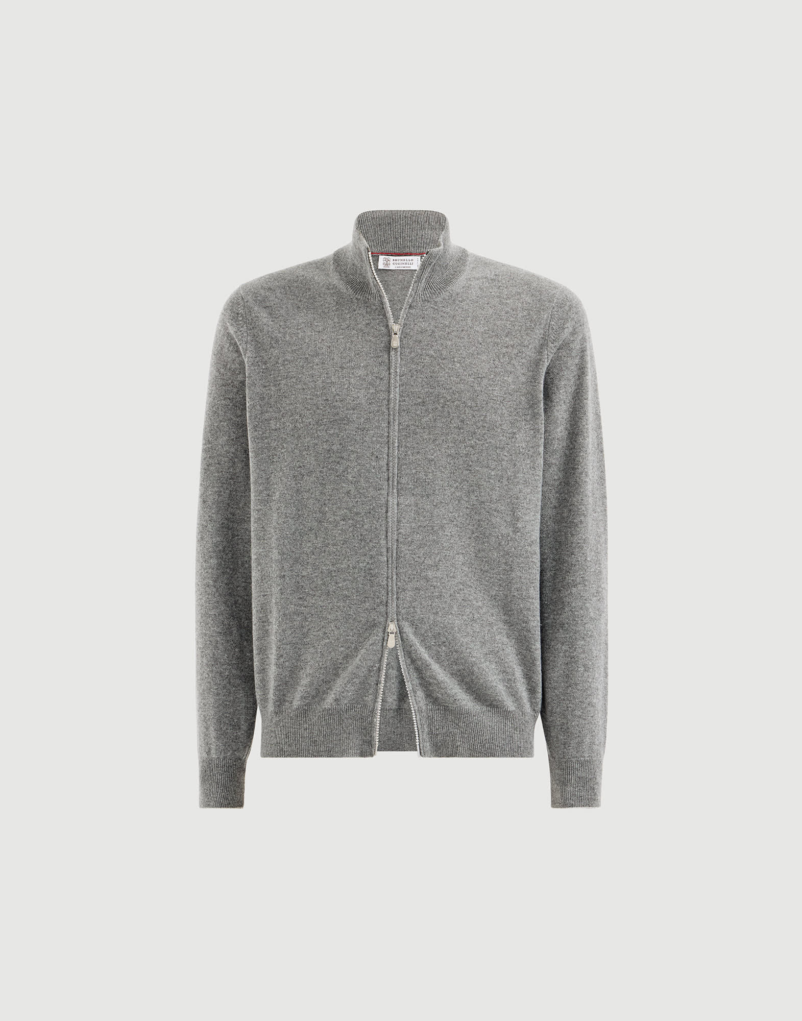 Cashmere high-neck cardigan with zipper for Man in Grey | Brunello