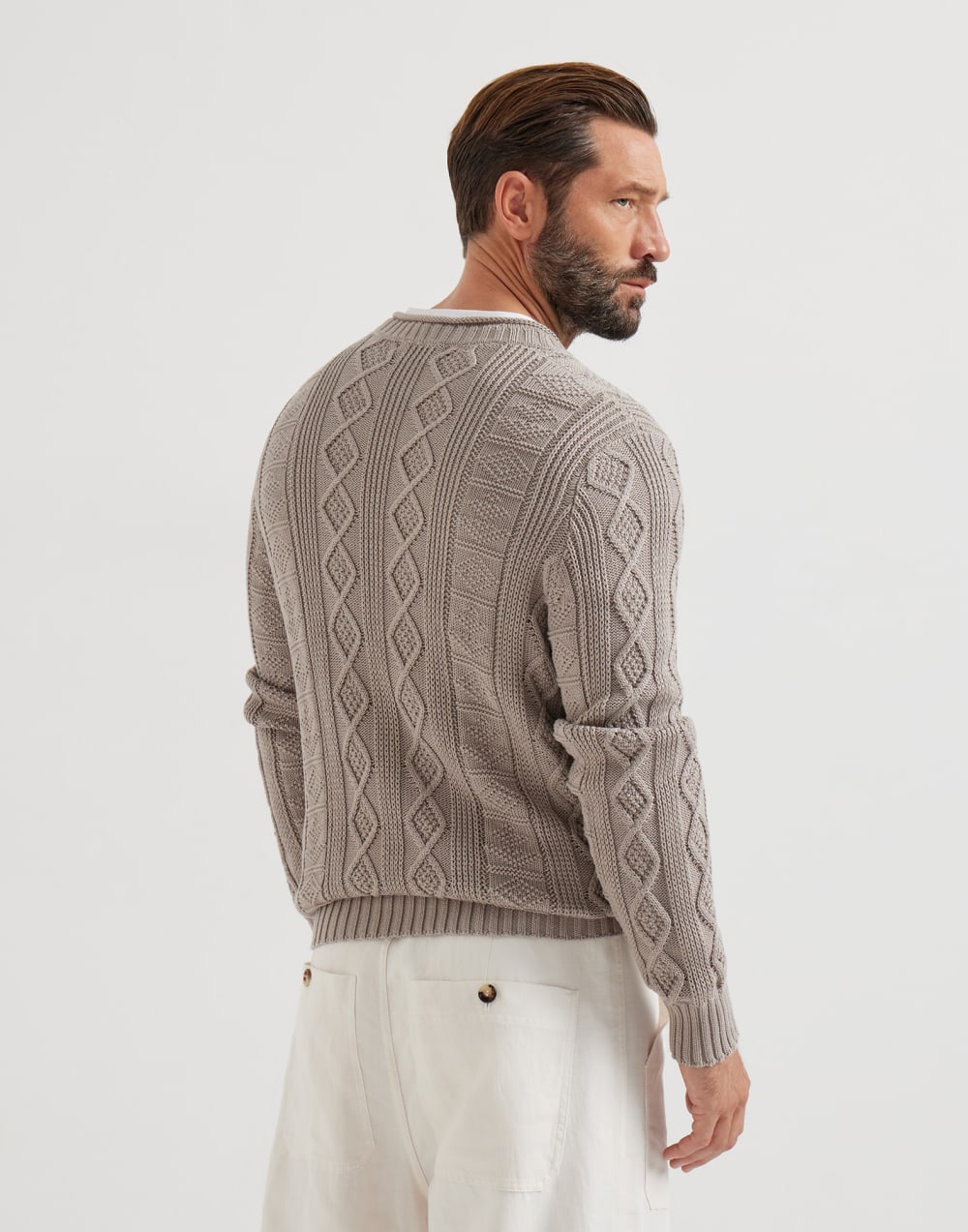 Jersey Fisherman's Cable Marrón Hombre - Brunello Cucinelli