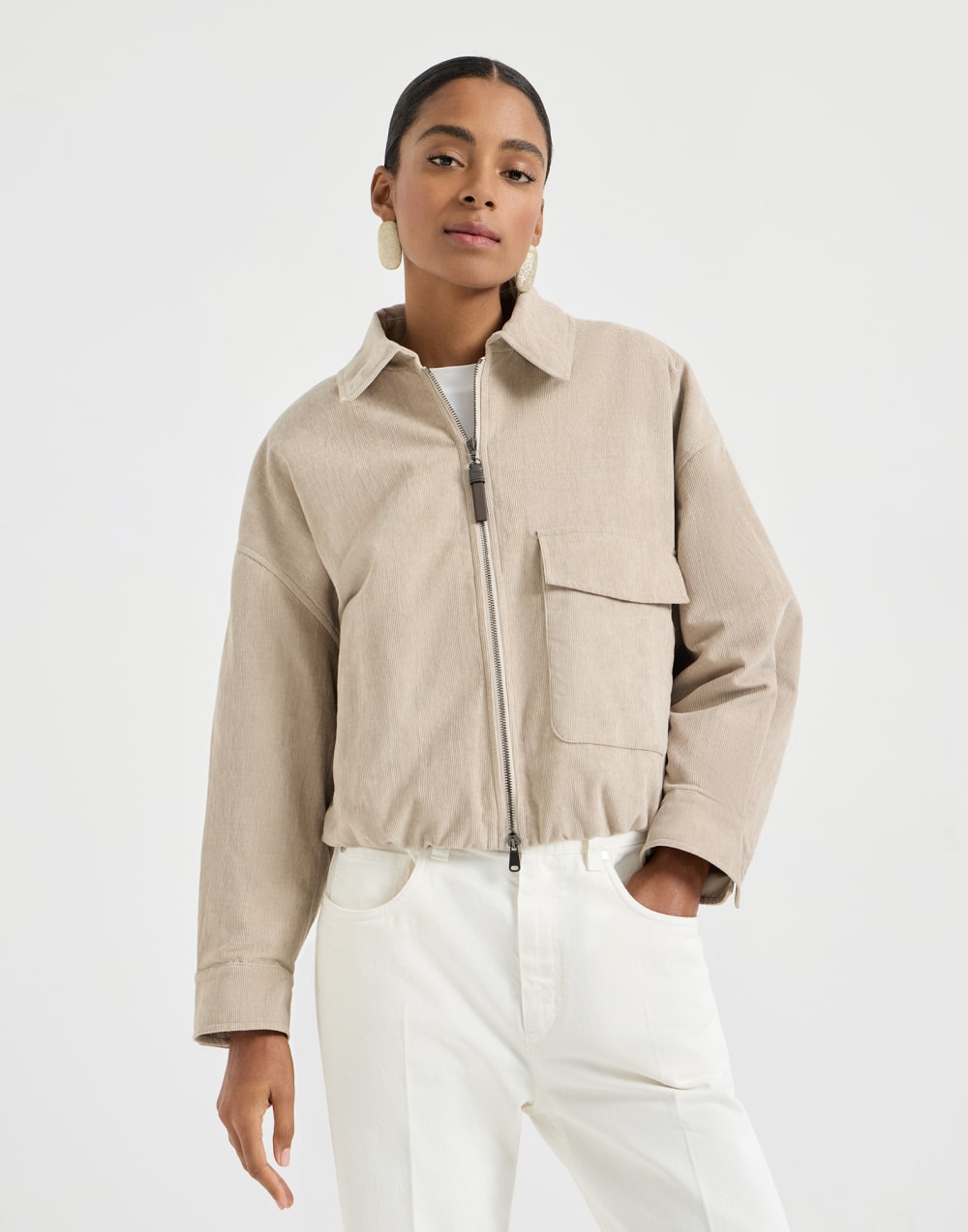 Vintage corduroy outerwear jacket Beige Woman - Brunello Cucinelli