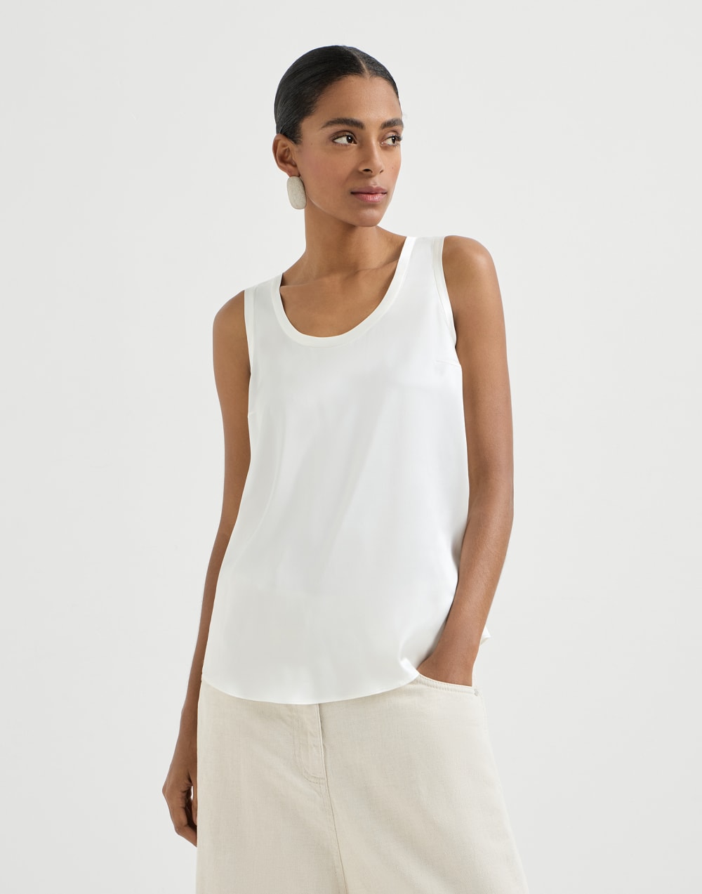 Stretch silk satin camisole White Woman - Brunello Cucinelli