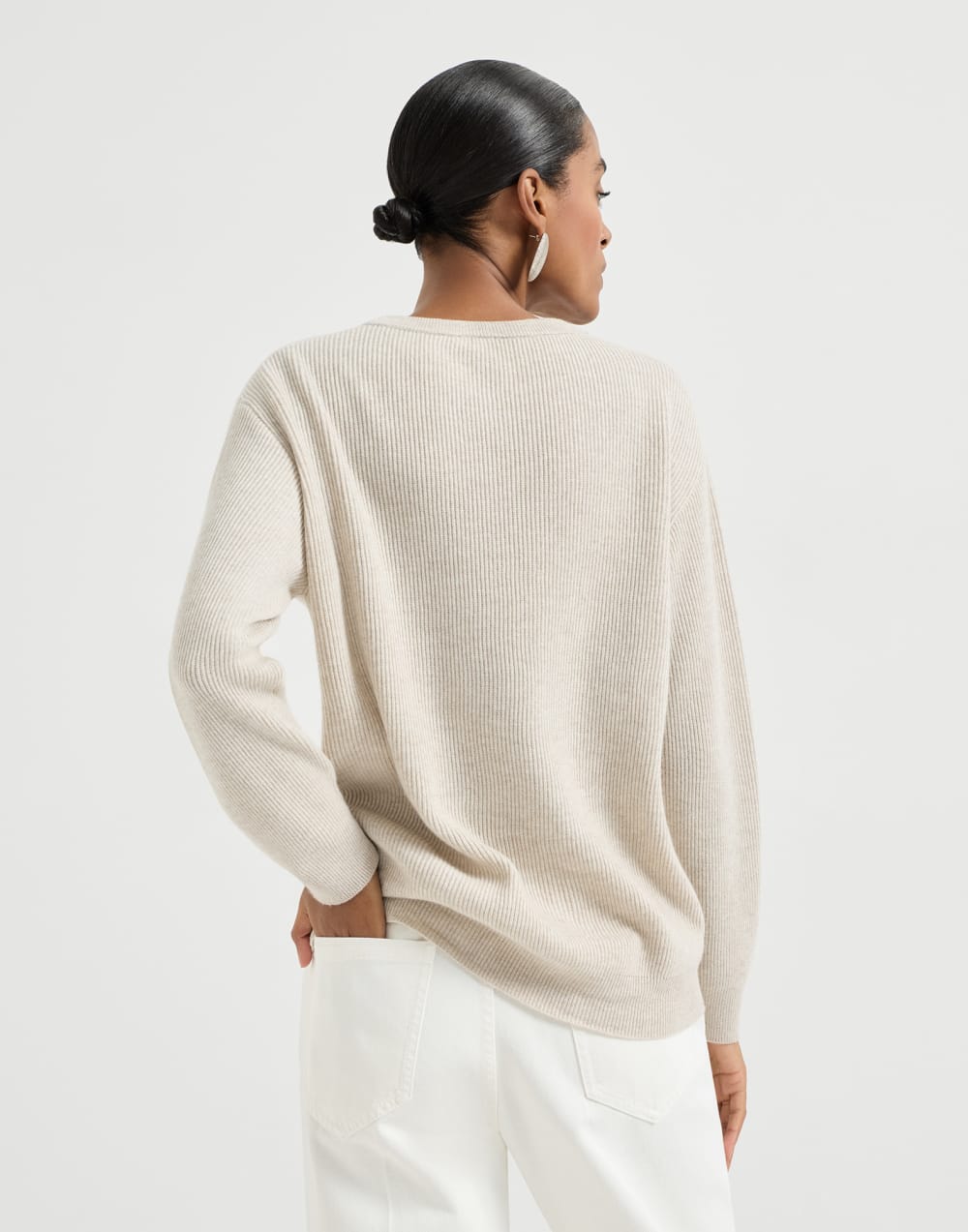 Pullover aus Kaschmir mit Monili Auster Damen - Brunello Cucinelli