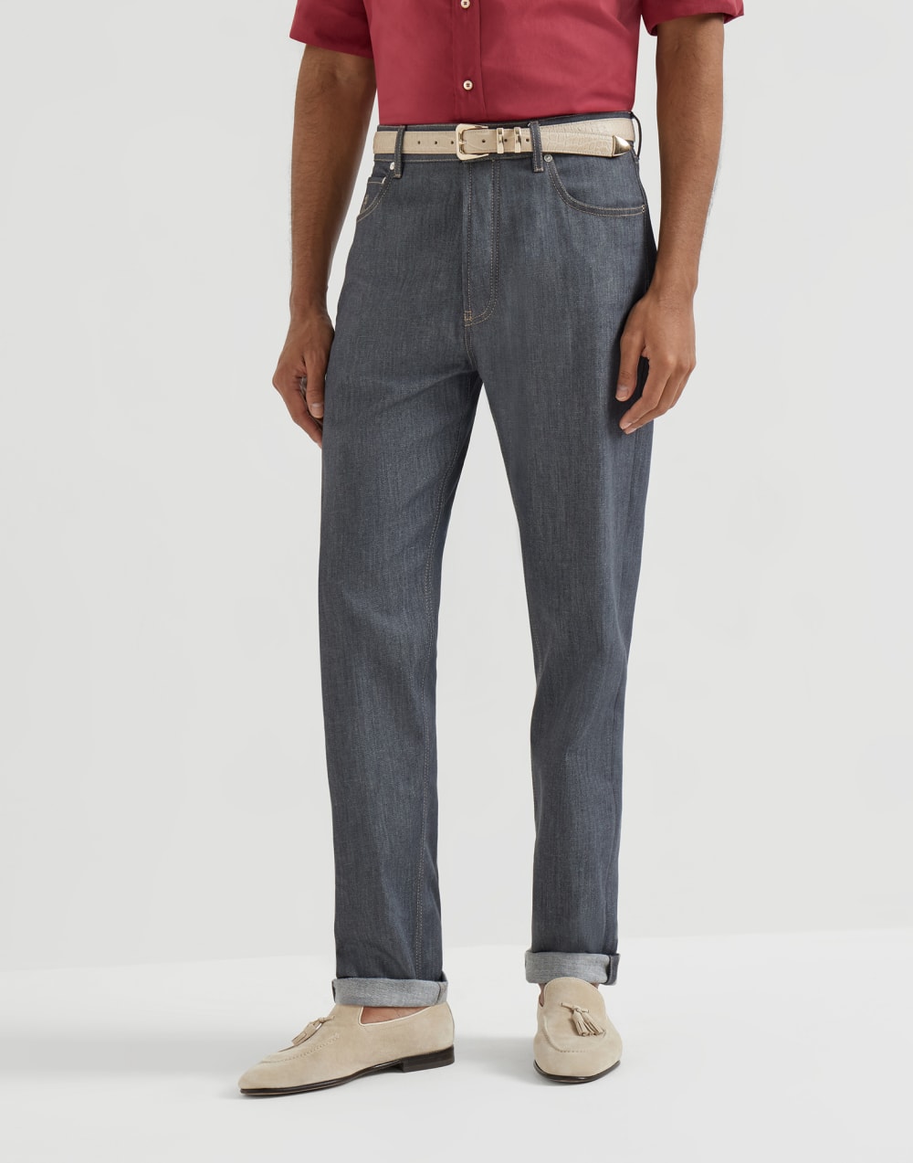 Hose aus Komfort-Denim Mittelgrau Herren - Brunello Cucinelli