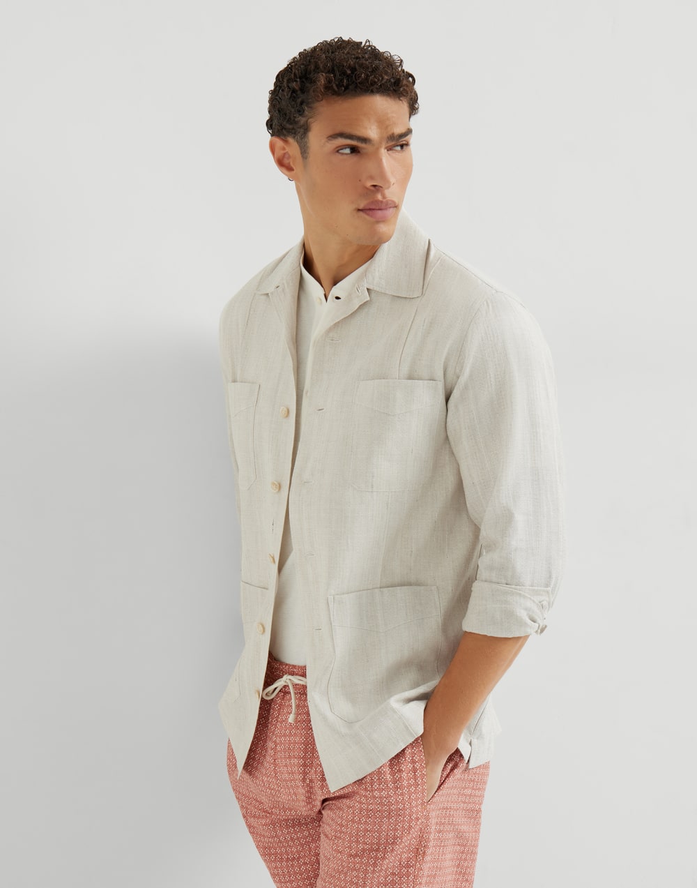 Guayabera aus Baumwolle und Leinen Kordel Herren - Brunello Cucinelli
