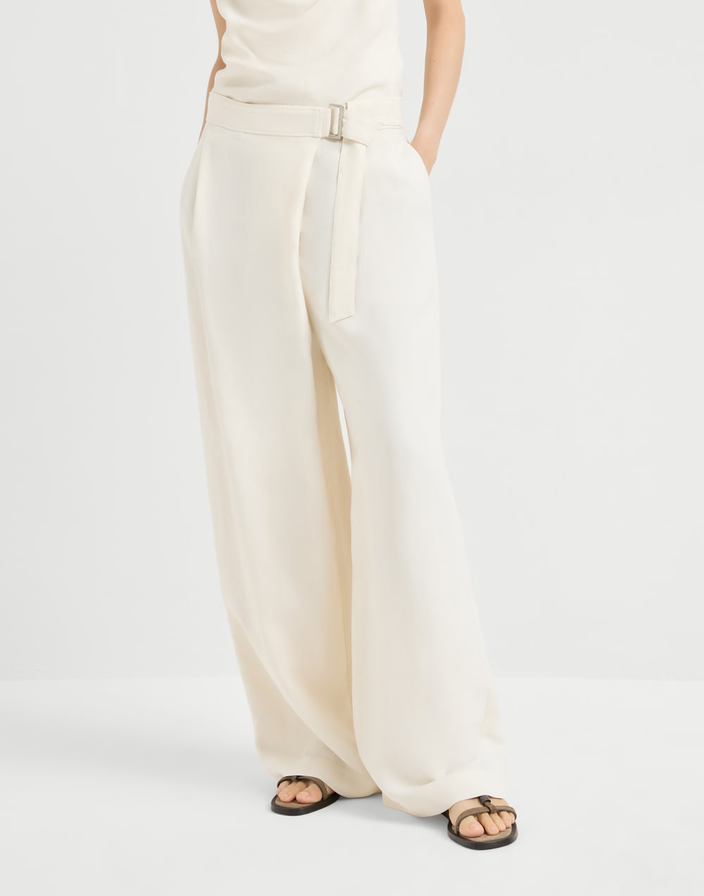 Pantalón Sartorial Wrap Marfil Mujer - Brunello Cucinelli