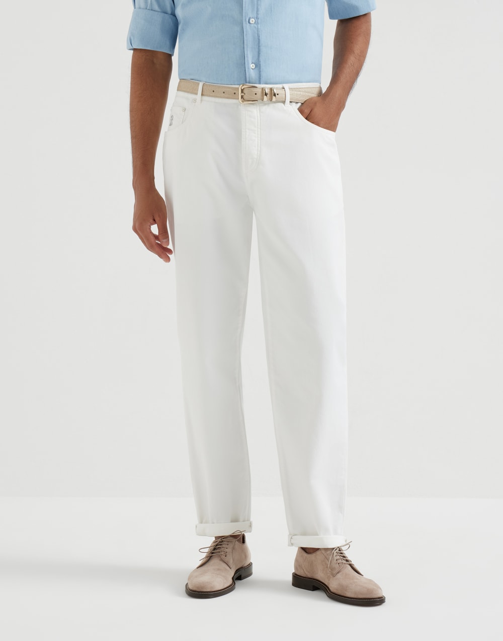 Hose aus stückgefärbtem Gabardine Schneeweiß Herren - Brunello Cucinelli