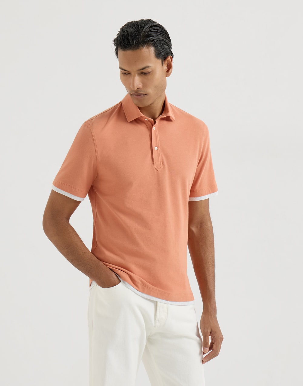 Piqué polo shirt Apricot Man - Brunello Cucinelli