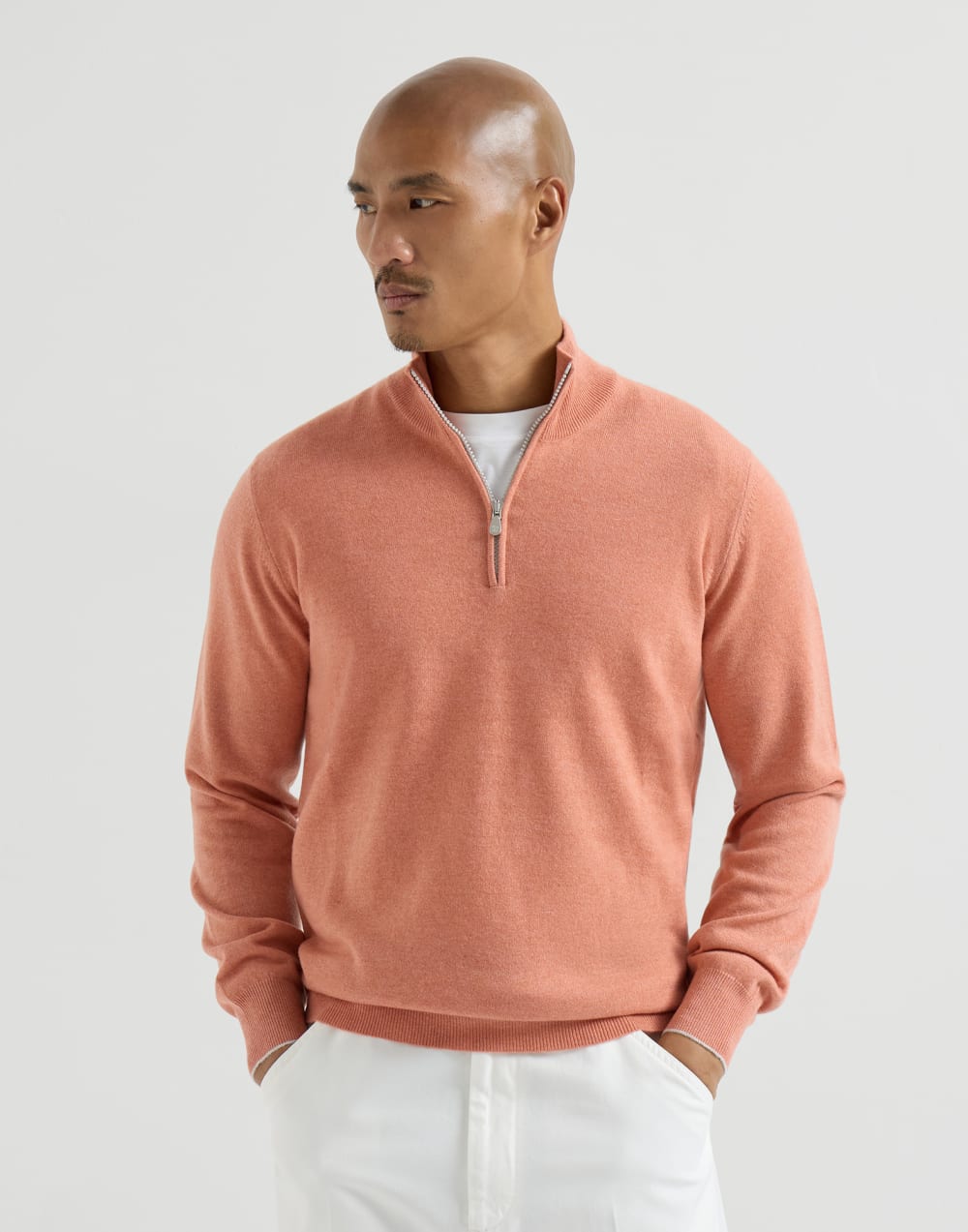 Pullover aus Kaschmir mit Reißverschluss Aprikose Herren - Brunello Cucinelli
