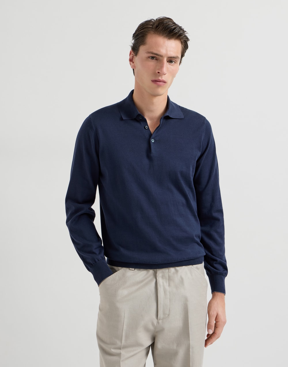 Gestrickte Poloshirt Navy-Blau Herren - Brunello Cucinelli