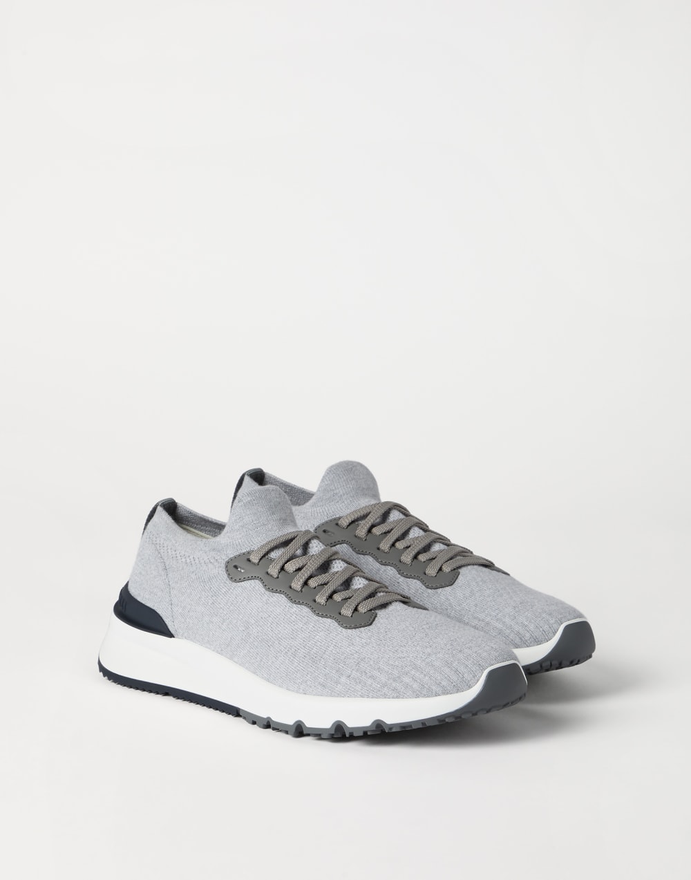 Sneakers aus Baumwolle und Kalbsleder Silber Herren - Brunello Cucinelli