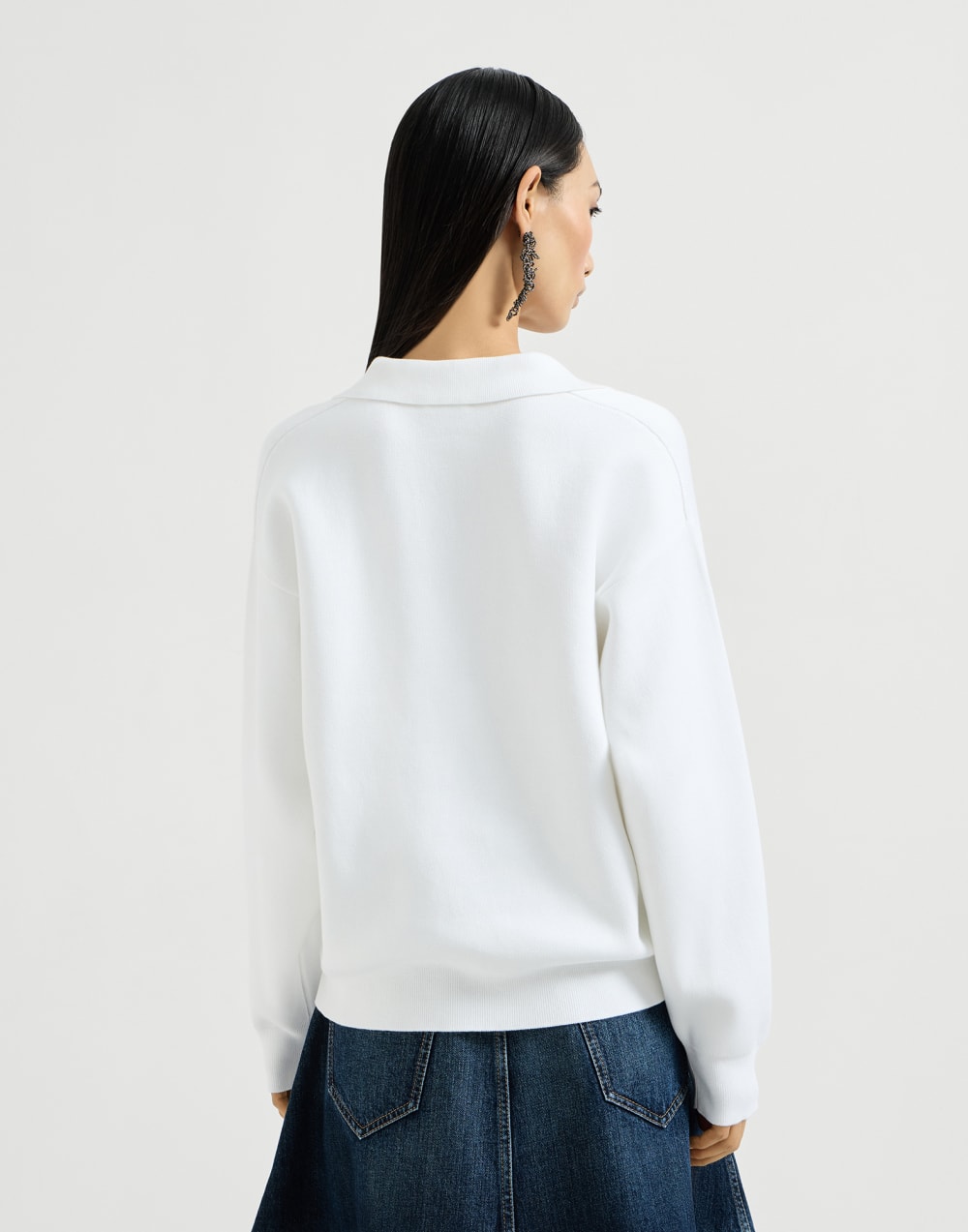 Poloshirt aus doppeltem Strick Weiß Damen - Brunello Cucinelli