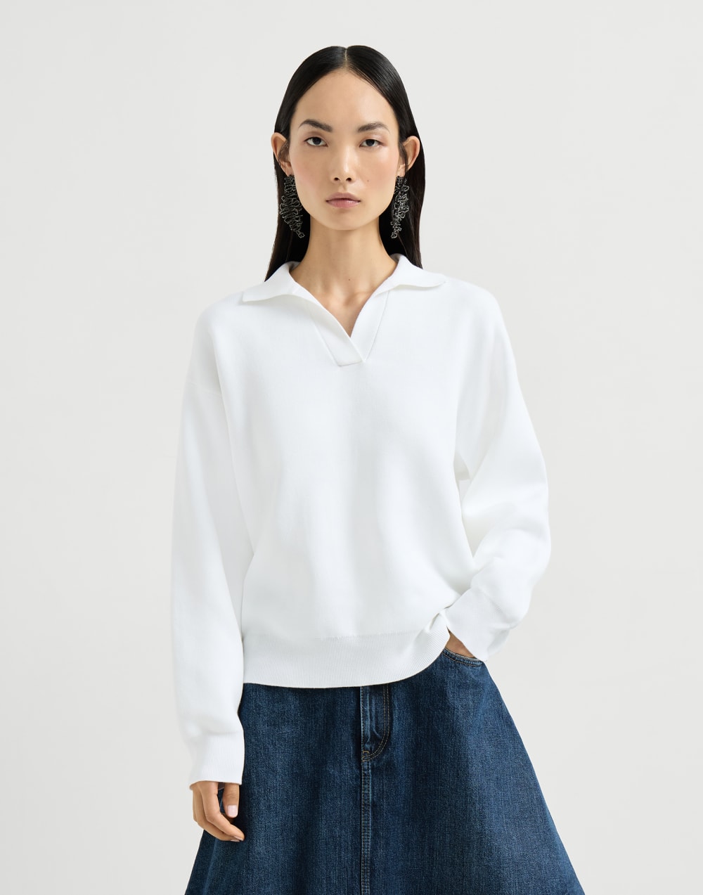 Poloshirt aus doppeltem Strick Weiß Damen - Brunello Cucinelli