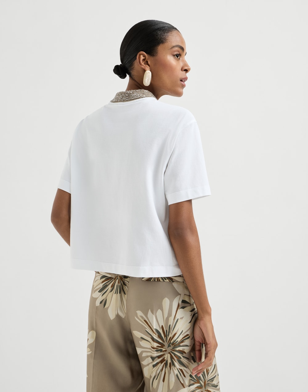 Poloshirt mit Dazzling Knit Collar Weiß Damen - Brunello Cucinelli