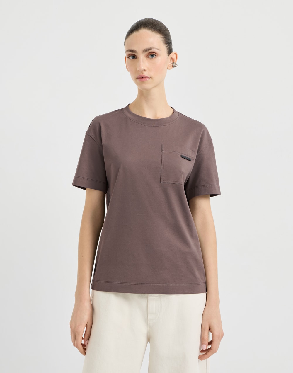Cotton jersey T-shirt Brown Woman - Brunello Cucinelli