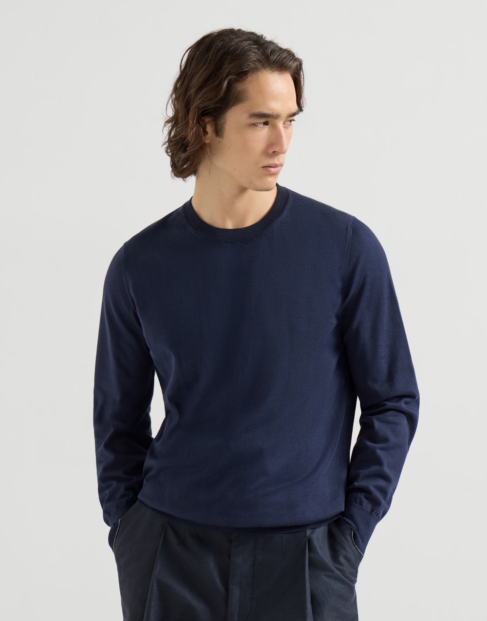 Pullover aus Baumwolle Navy-Blau Herren - Brunello Cucinelli
