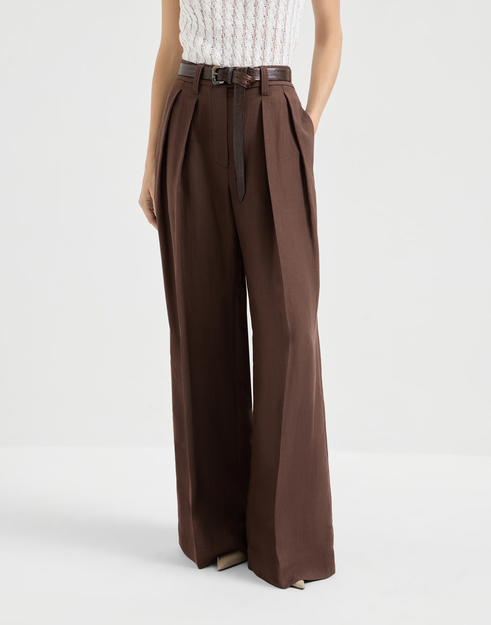Pantalón Sartorial Wide Cacao Mujer - Brunello Cucinelli