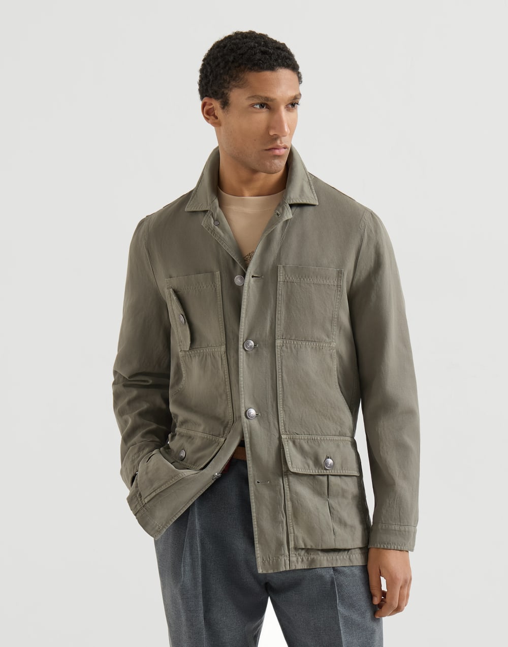 棉麻外套 军绿色 男款 - Brunello Cucinelli