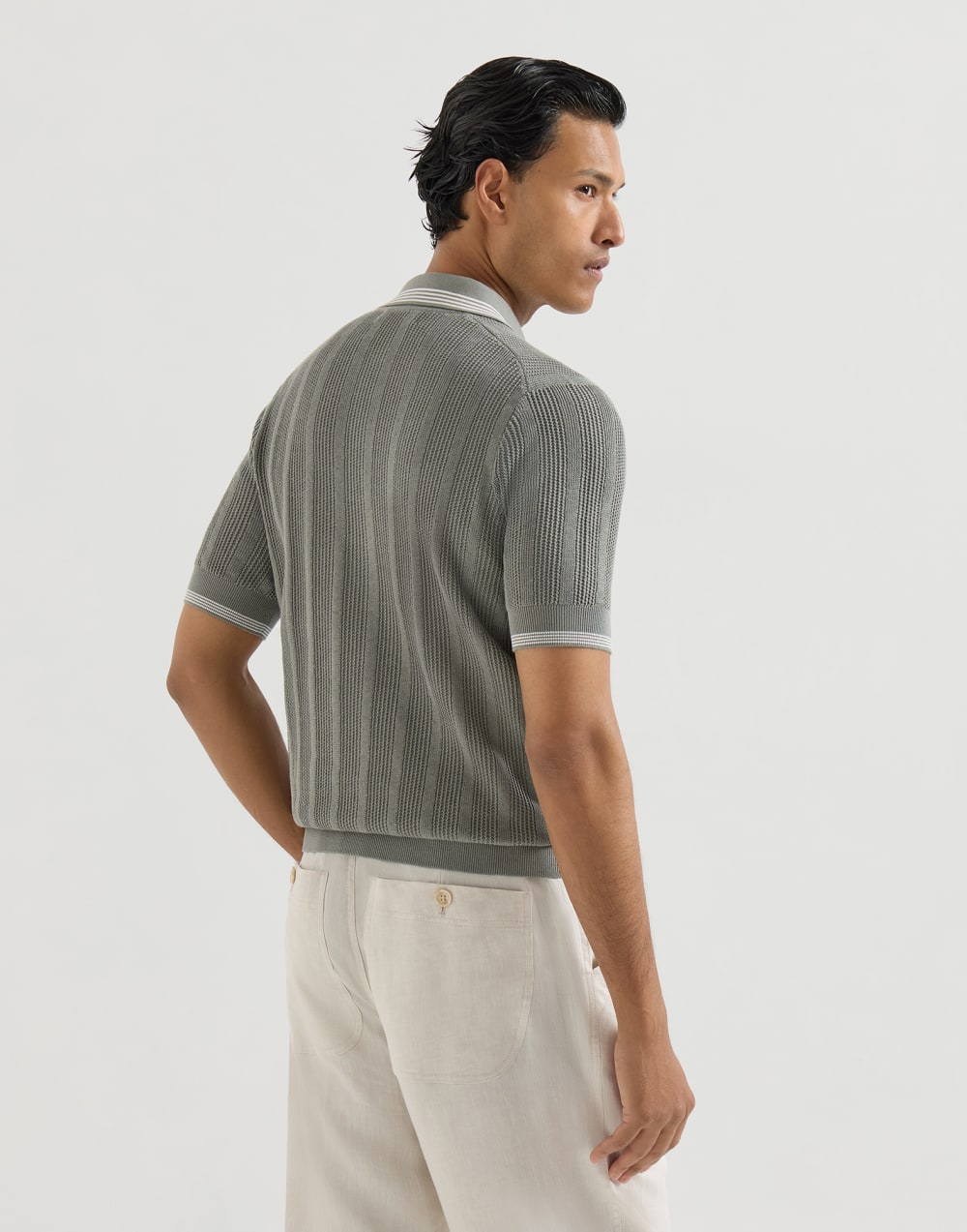 Cotton knit polo Khaki Man - Brunello Cucinelli