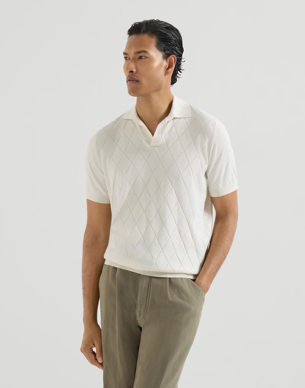Lightweight knit Polo White Man - Brunello Cucinelli