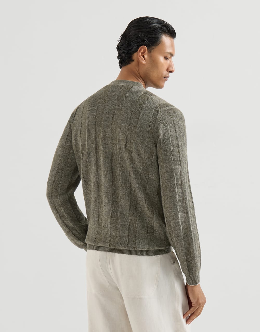 Linen and cotton cardigan Olive Man - Brunello Cucinelli