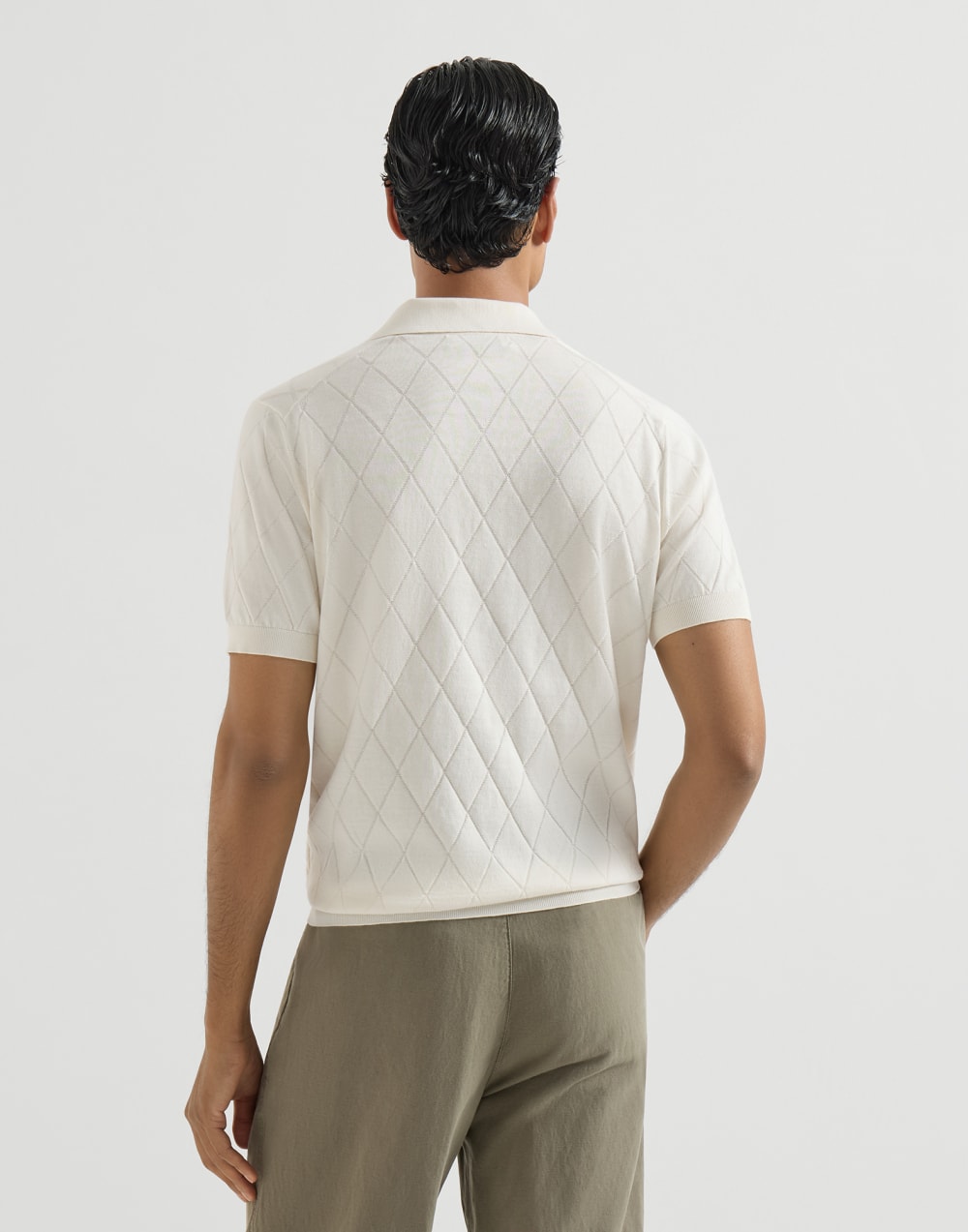Lightweight knit Polo White Man - Brunello Cucinelli