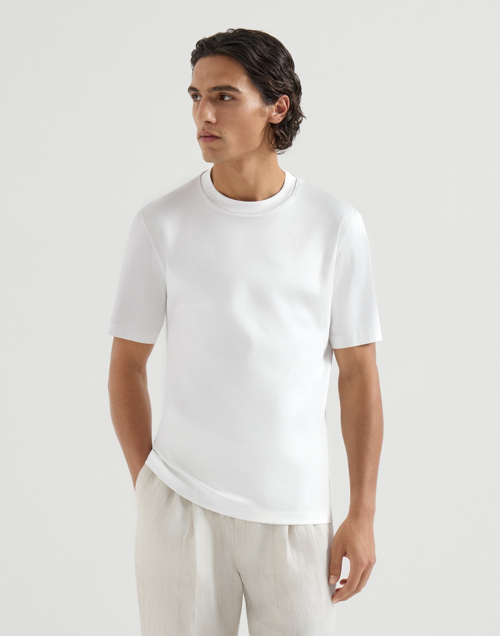 Cotton jersey T-shirt with piping White Man - Brunello Cucinelli