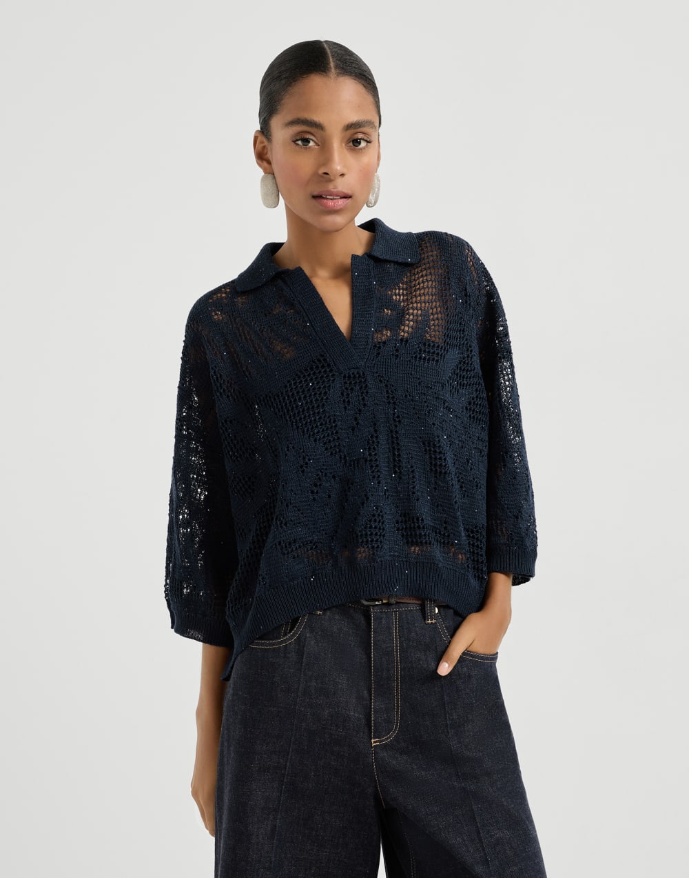 Dazzling Water Lillies-Poloshirt Blau Damen - Brunello Cucinelli