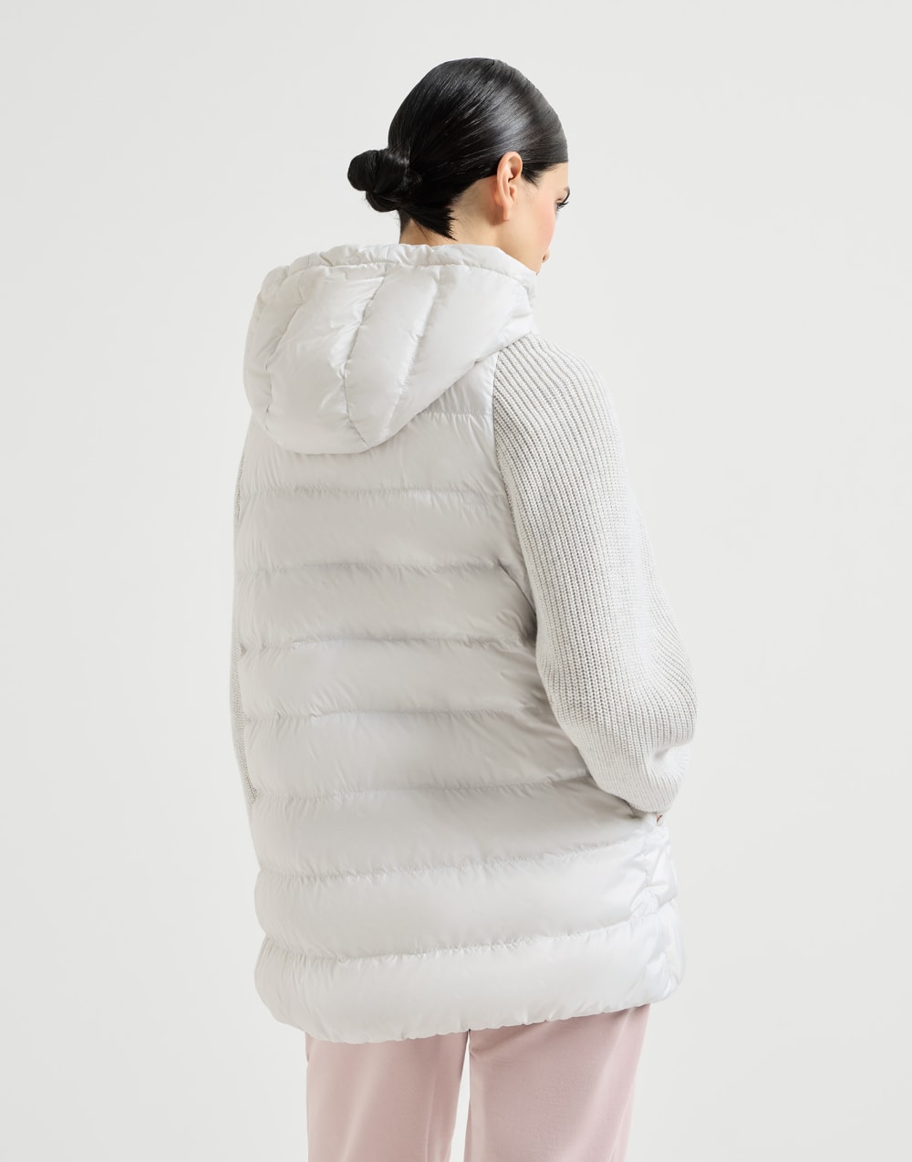 Daunenjacke aus Nylon mit Kapuze Hellgrau Damen - Brunello Cucinelli