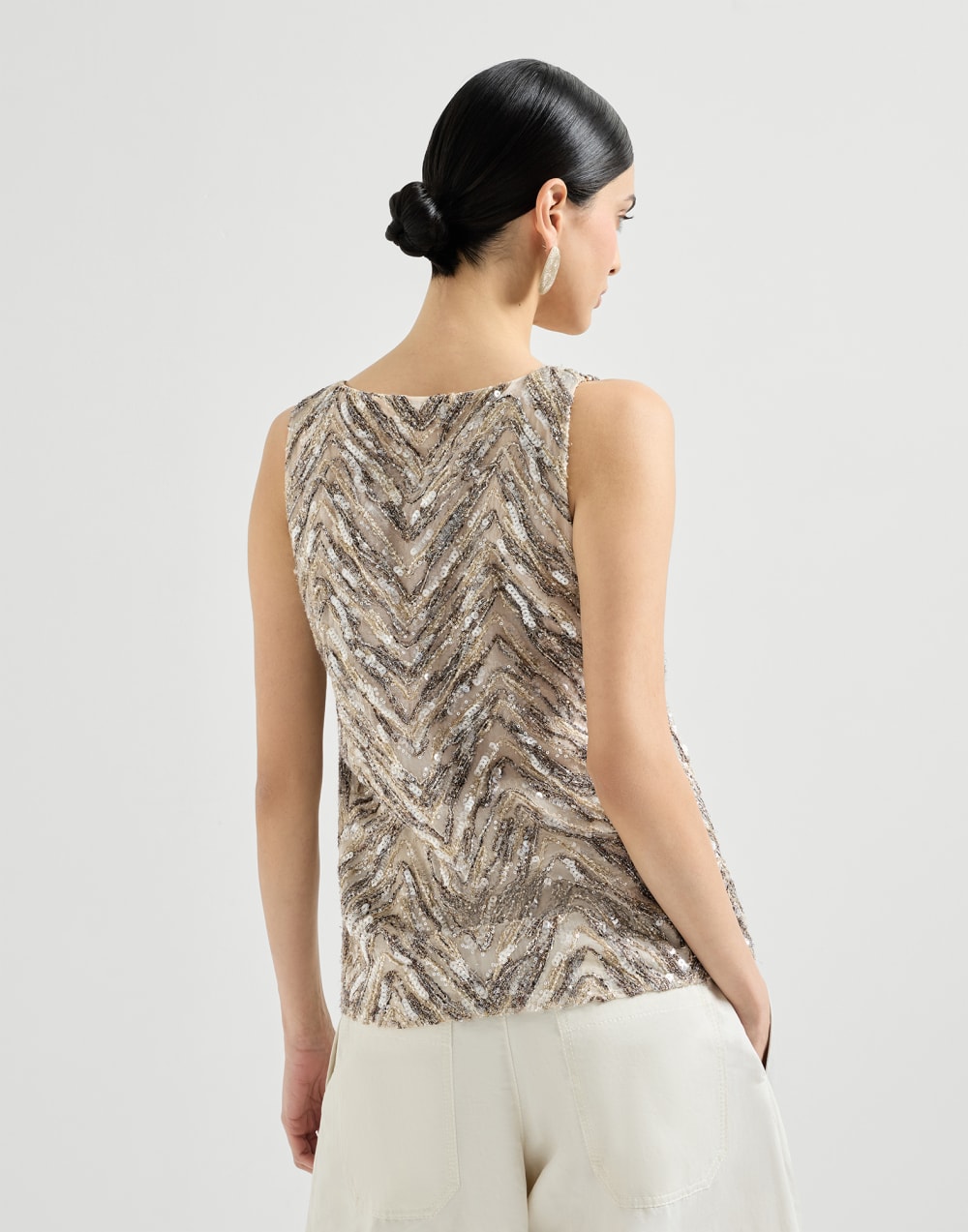 Top mit Dazzling Chevron Embroidery Beige Damen - Brunello Cucinelli