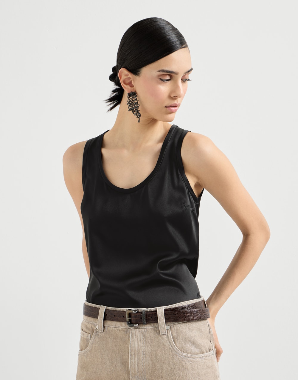 Stretch silk satin camisole Black Woman - Brunello Cucinelli