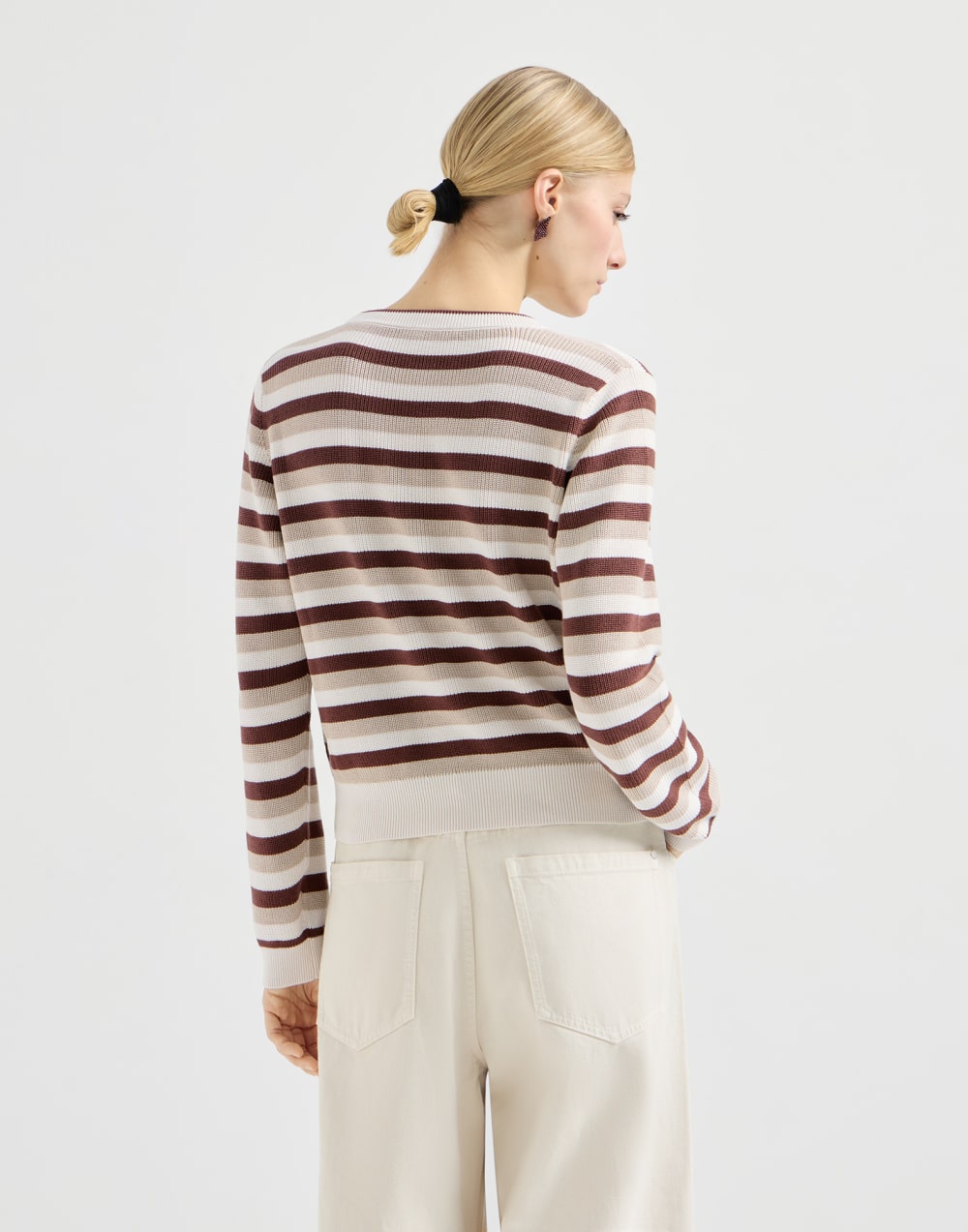 Gestreifter Pullover aus Baumwolle Braun Damen - Brunello Cucinelli