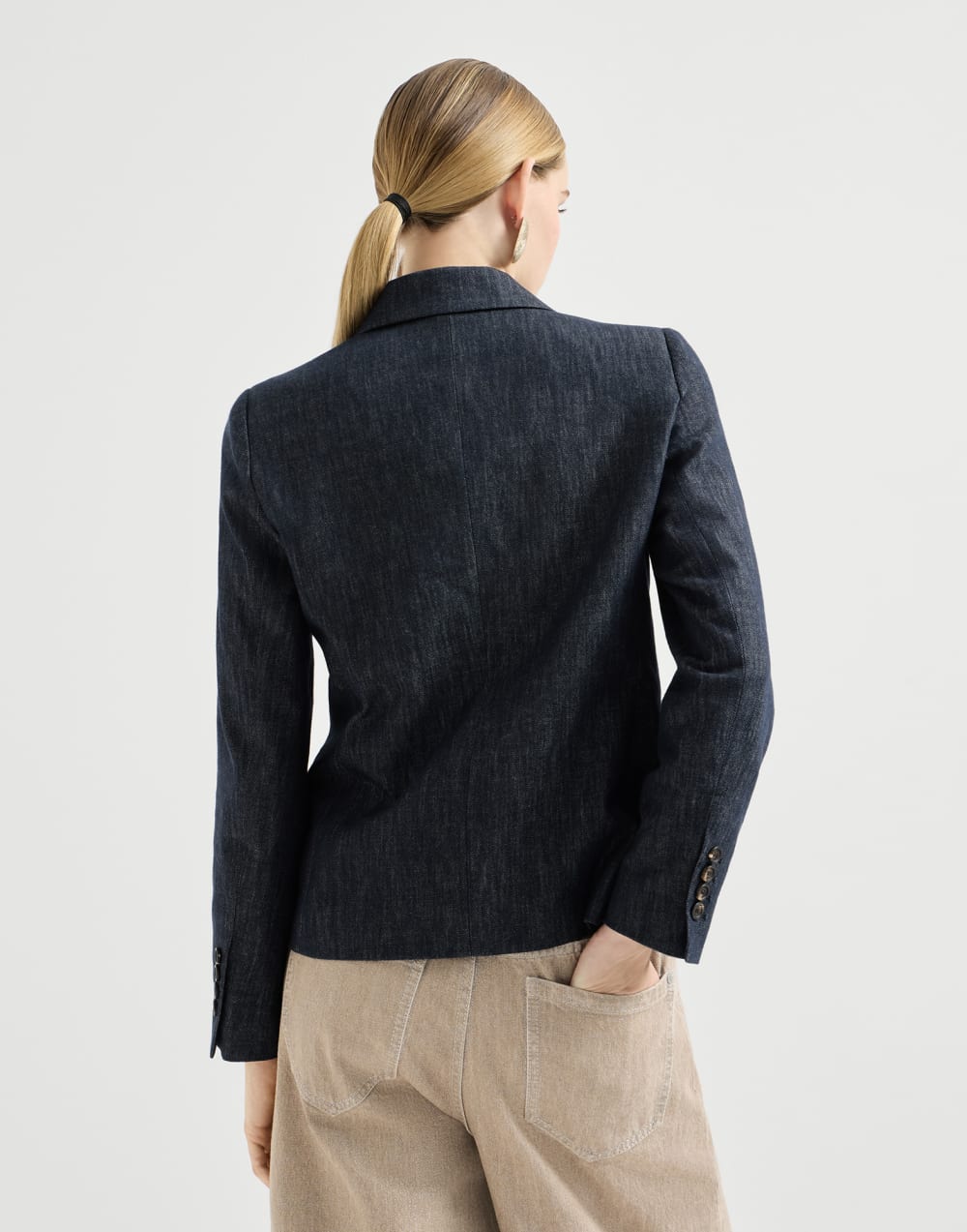 Denim-effect twill blazer Dark Denim Woman - Brunello Cucinelli