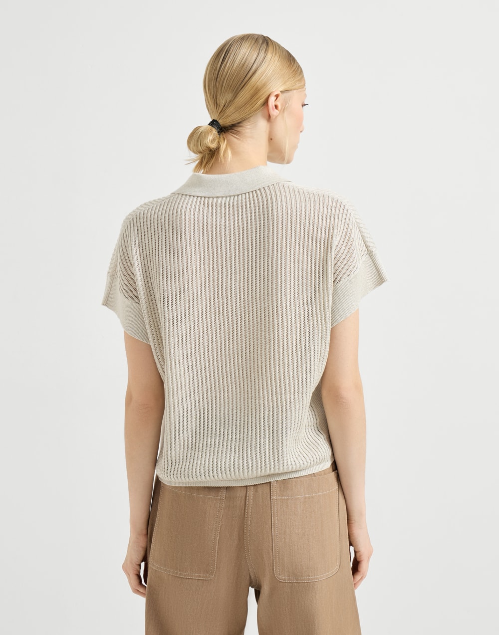 Poloshirt in Rippenstrick Hafer Damen - Brunello Cucinelli