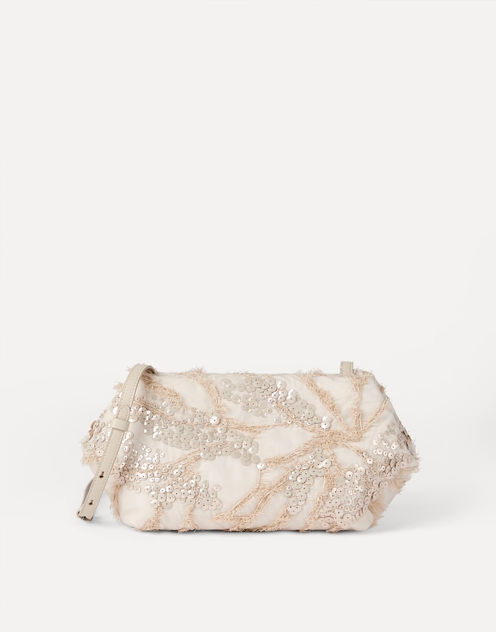 Pouch bag with dazzling seabed embroidery Beige Woman - Brunello Cucinelli