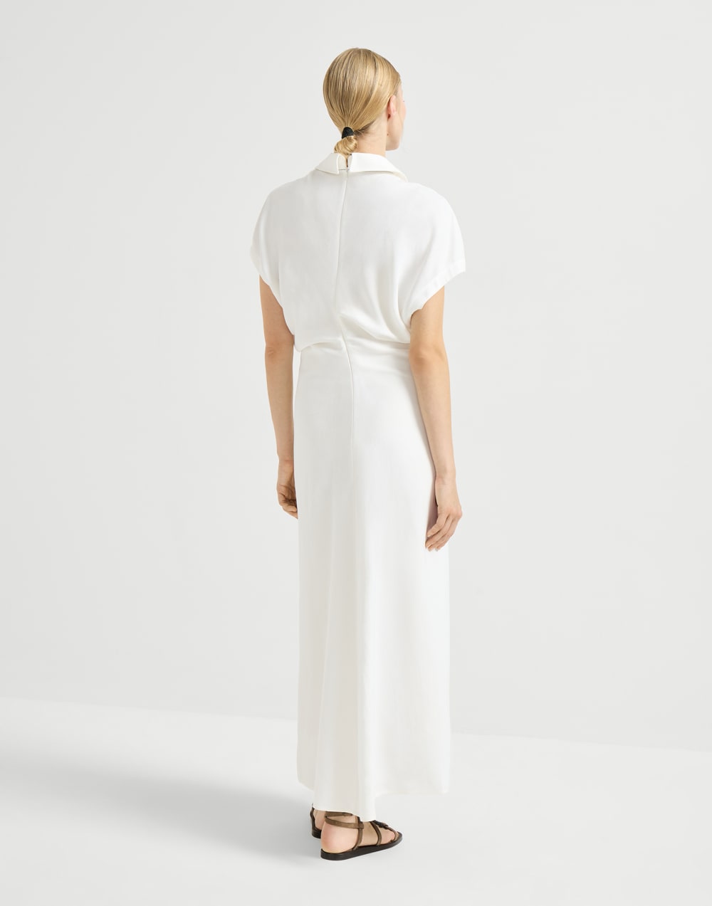 Kleid aus Twill mit Monili Weiß Damen - Brunello Cucinelli