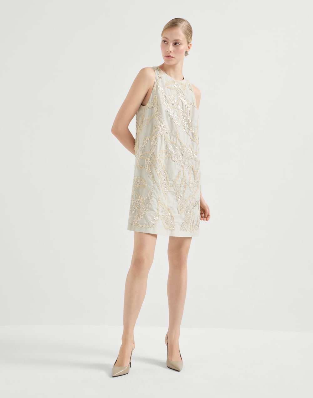 Minikleid mit Dazzling Embroidery Beige Damen - Brunello Cucinelli